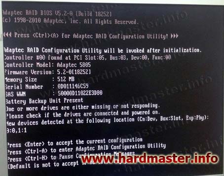 Adaptec 5805 BIOS entrance