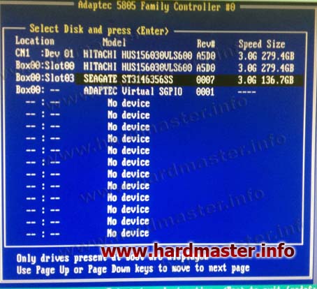 Adaptec 5805 BIOS Disk Utilities