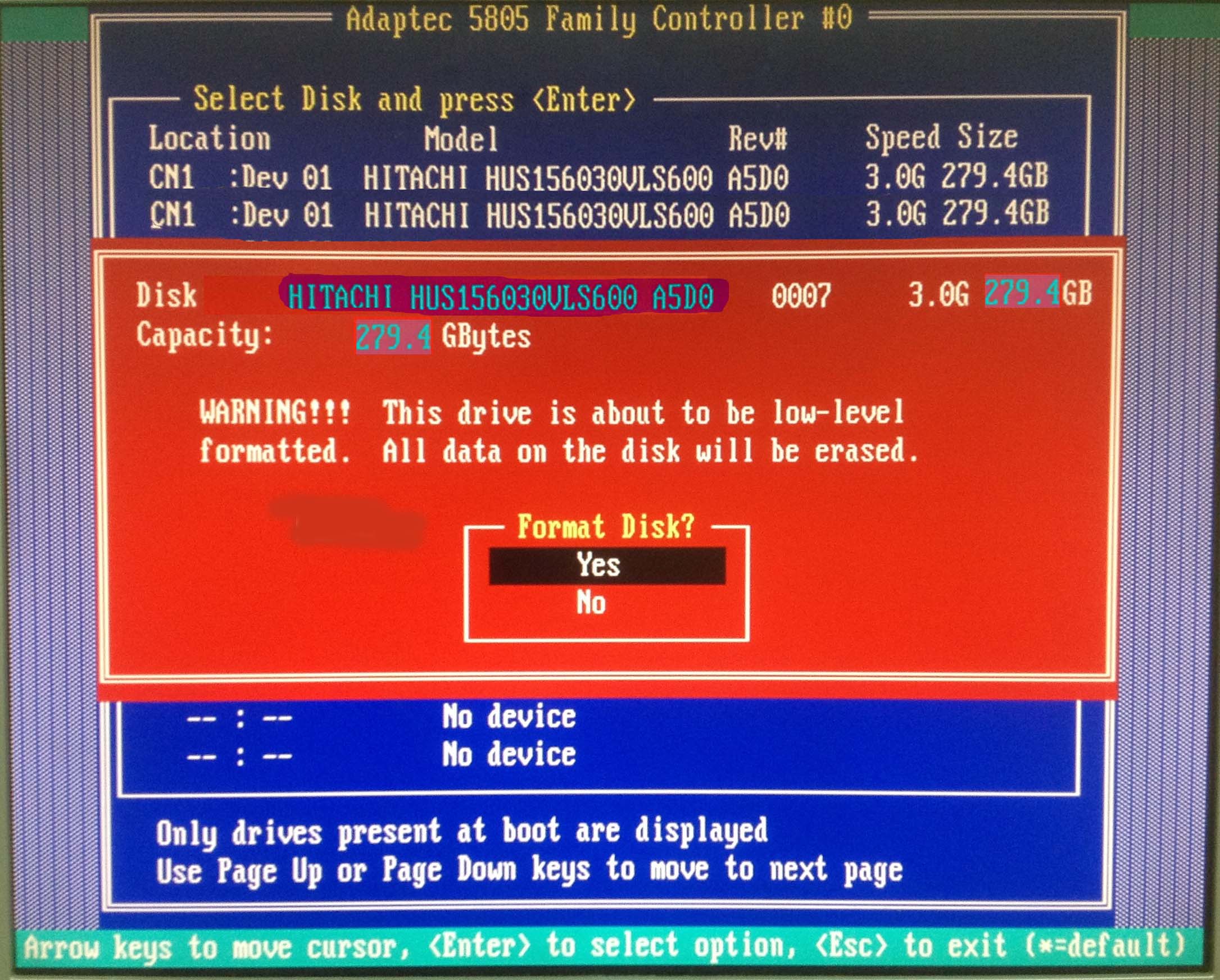 Adaptec 5805 Format Disk conformation