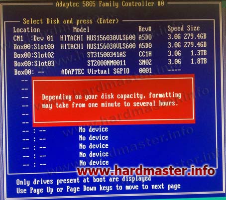 Adaptec 5808 formatting process