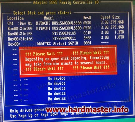 Adaptec 5808 formatting process
