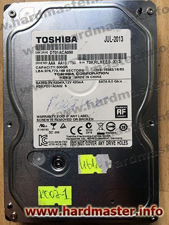 Диагностика ремонт и восстановление HDD Toshiba DT01ACA050