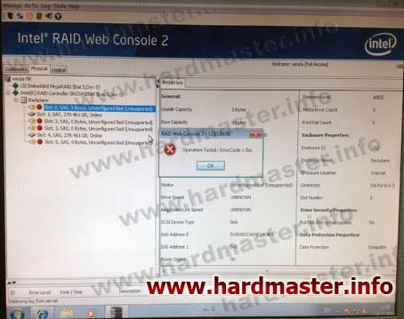 Intel RAID Web Console2 Operation Failed Error Code 0xc