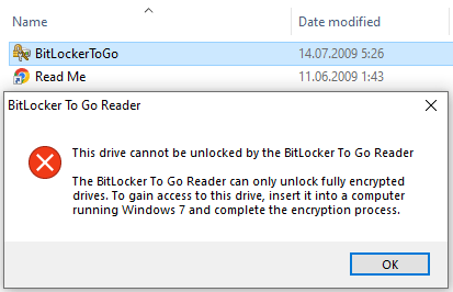 Этот диск не может быть разблокирован Bitlocker To Go Reader