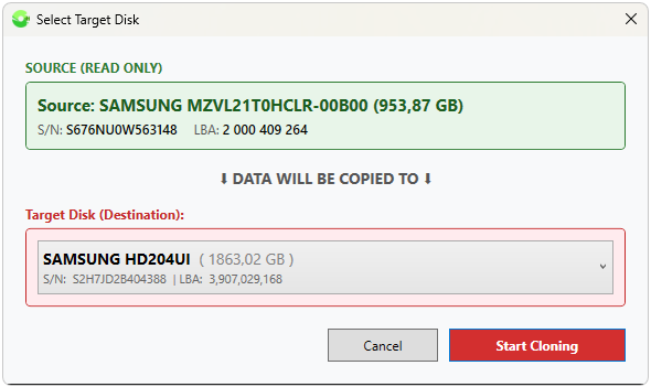 Sector-by-sector disk-to-disk cloning