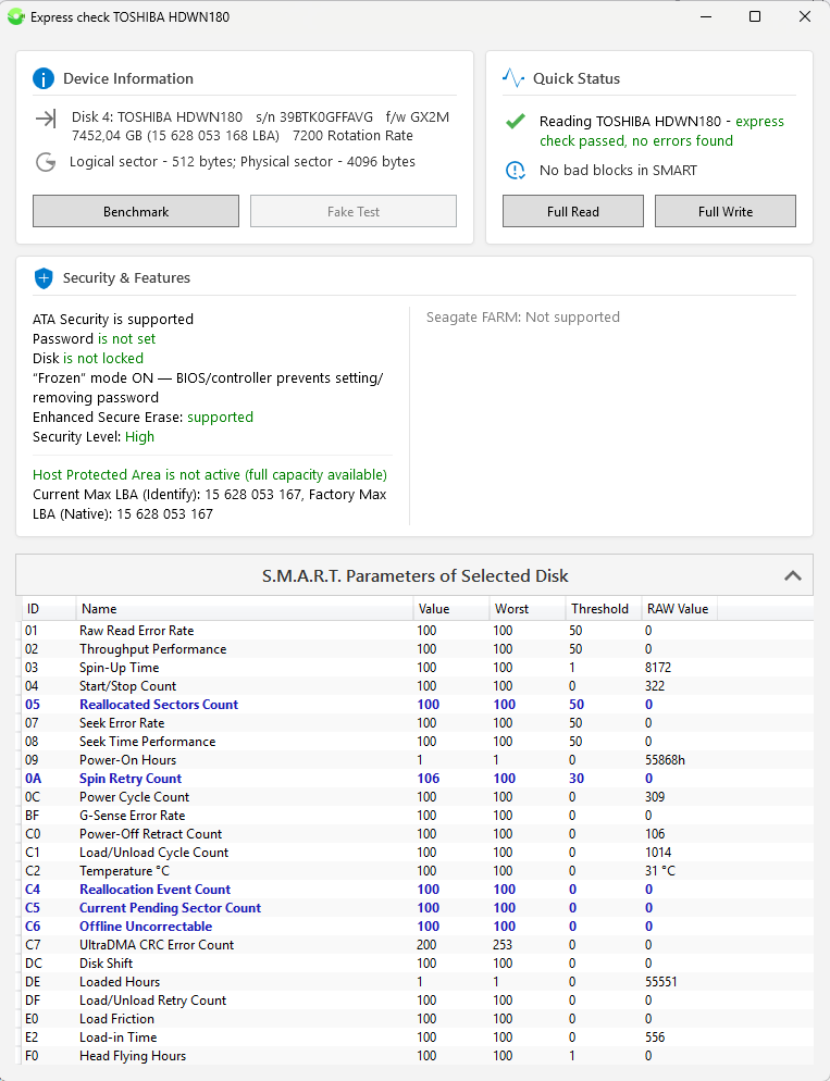 Express test results window