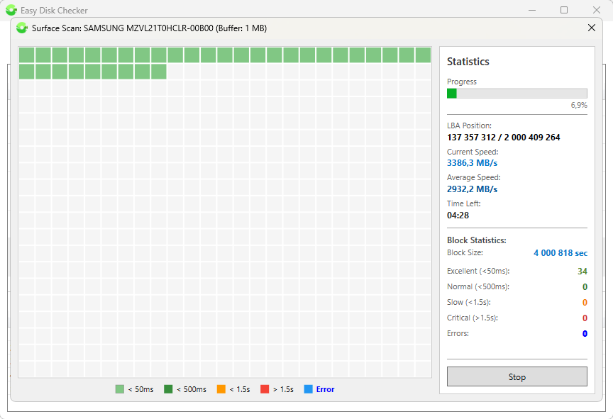 Bad Sector Search Test Window