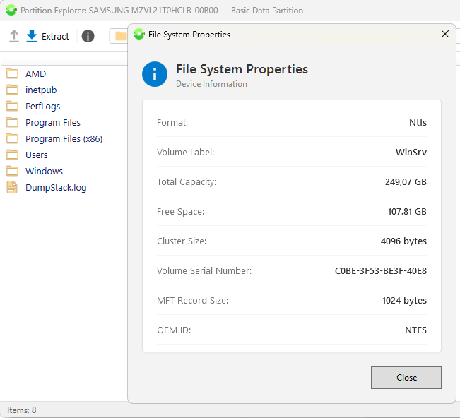 Advanced partition information