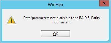 Data/parameters not plausible for a Raid 5, parity inconsistent