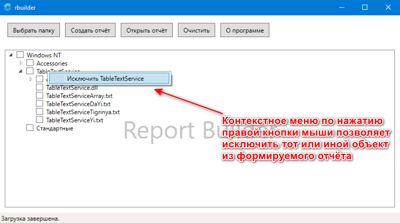 Исключение объектов при создании отчёта
