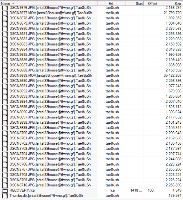 Data infected by the ransomware encryption virus