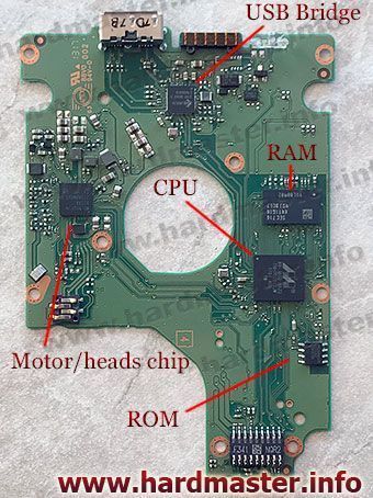 Схема расположения элементов платы электроники контроллера HDD WD10SMZW