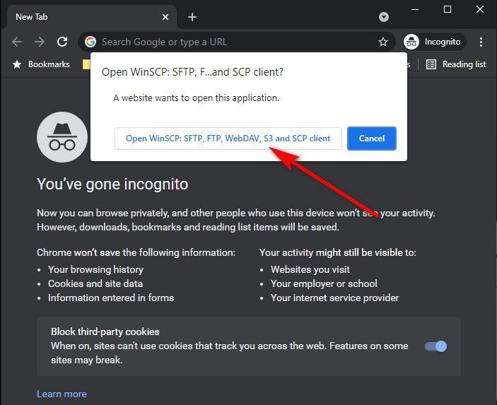 Открыть ссылку SFTP через Google Chrome